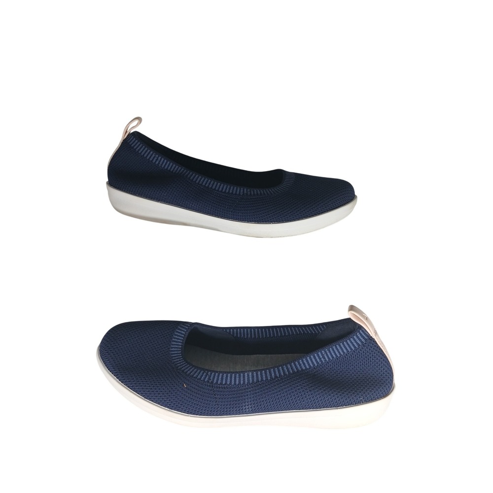 Clarks Cloudsteppers 7 Navy Blue Knit Ballet Flats Comfort Casual X608